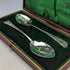 Around 1905 British antique silver plate jam spoon pair in case